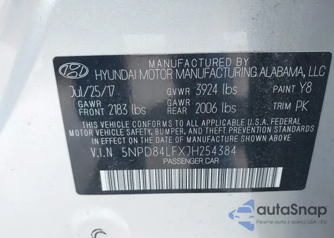 2018 Hyundai Elantra Sel from USA, damaged, VIN 5NPD84LFXJH254384